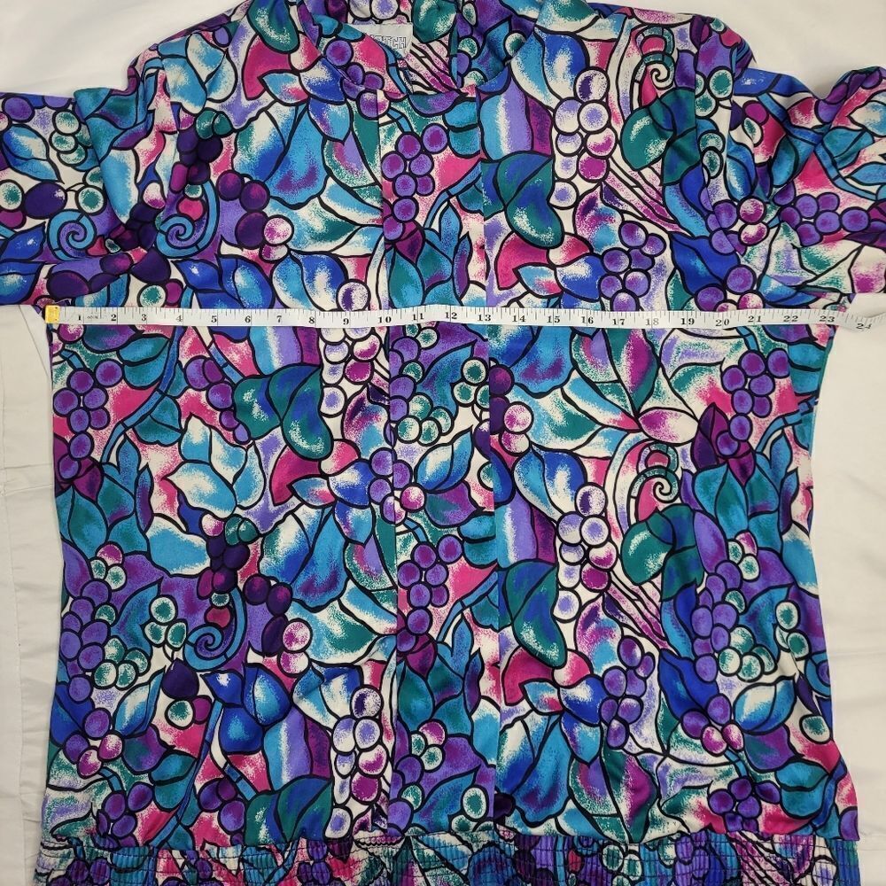 VINTAGE 80s blouse grapes fruit print short sleeve blouse top XL - Picture 11 of 11